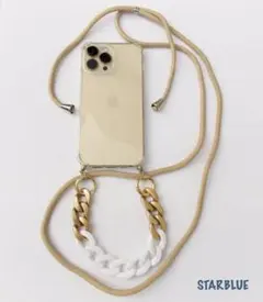 iPhoneケース ショルダー チェーン ベージュ 肩掛け 紐クリアー ケース