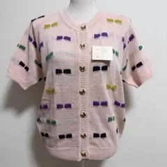 昭和レトロ リボン柄 半袖カーディガン ヴィンテージ 80s
