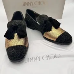 未使用級　JIMMY CHOO FoxLey タッセルローファー　グリッター　金