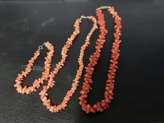 美品 昭和レトロなコーラルビーズネックレス、ブレスレット 3点セット