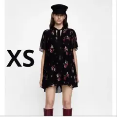 ZARA 花柄 ロンパース ワンピース XSサイズ シフォン フラワーのサムネイル
