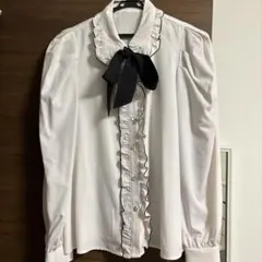GRL フリルブラウス 長袖 リボン 白 M