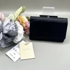 美品 POMTATA ポンタタ がま口財布 三つ折り財布　本革　ブラック 黒