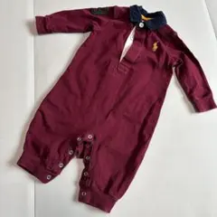 ラルフローレン　長袖　ロンパース　3M 60 ポロ　赤紫　えんじ