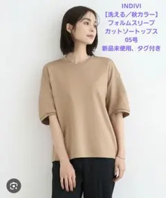 【新品】INDIVI【洗える／秋カラー】フォルムスリーブカットソートップス