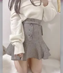 〔本日限定値下げ価格〕千鳥柄　ブラウン　フレア　ミニスカート