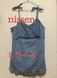 デニムキャミソール　ロングチュニック丈　フリルデニム　サマートップスのサムネイル