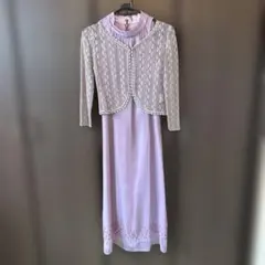 薄紫色 ノースリーブドレス レースボレロ付き