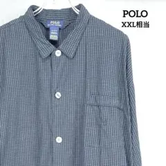 58 輸入古着 ラルフローレン パジャマシャツ チェック 黒 XXL相当