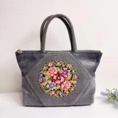 FEILER 花柄刺繍 トートバッグ グレー