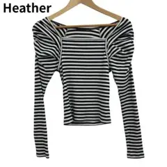 ヘザーHeather パフスリーブストライプ長袖トップス　FREEサイズ