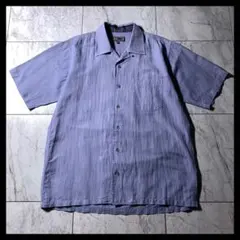 DAKS リネン コットン オープンカラーシャツ 半袖 シワ加工 青 無地 Mのサムネイル