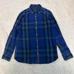 人気　BURBERRY LONDON　チェックシャツ　長袖　日本製　ブルー　M