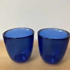 ガラスコップ　強化ガラス 2個セット　青