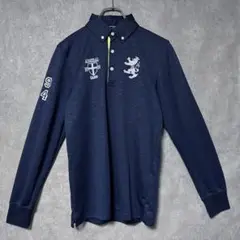 Admiral GOLF アドミラル 薄総柄 長袖 ポロシャツ ネイビー M