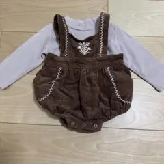 コーデュロイ サロペット 刺繍 ブラウン 73cm 海外子ども服