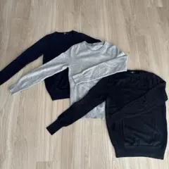 UNIQLO ユニクロ　長袖ニット3点セット（黒・グレー・ネイビー）