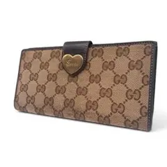 GUCCI GGキャンバス ハートプレート 長財布 二つ折り ワインレッド