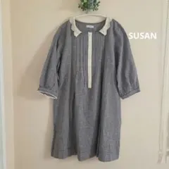 SUSAN ギンガムチェック チュニック レース襟