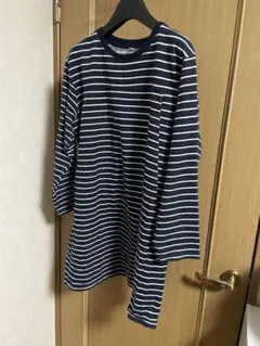 授乳　長袖カットソー　パジャマ　冬　Lサイズ　ストライプ　 ネイビー/ホワイト