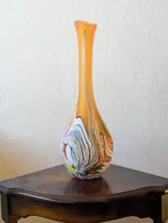 マーブルアート ガラス花瓶 フラワーベース 琥珀 アンバー系 ハンドクラフト