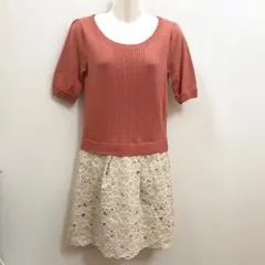 アプワイザーリッシェ 5分袖ニット×レーススカートドッキングワンピース