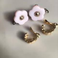花形ピンククリップイヤリング