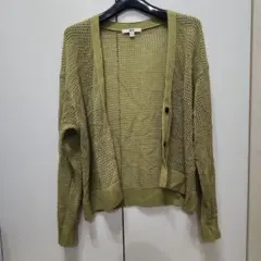 オリーブグリーン メッシュ編み カーディガン Lサイズ