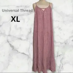 ストライプ マキシ丈ワンピース 総柄 赤系 大きいサイズ XL キャミワンピース