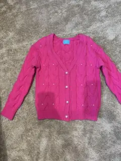 ピンク ケーブル編み カーディガン Vネック