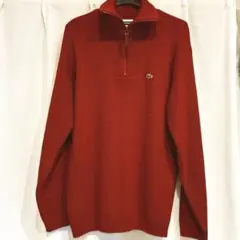 【ラコステ】ハーフジップニット トップス L レッド