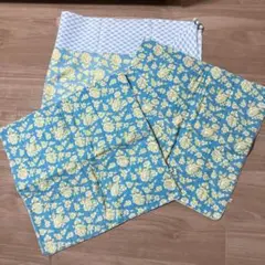 ア*イ様 花柄　ブルー クッションカバー2枚組&マルチクロス
