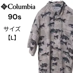 90s コロンビア 総柄 フィッシングシャツ ボタンダウン 魚柄 半袖 Lのサムネイル