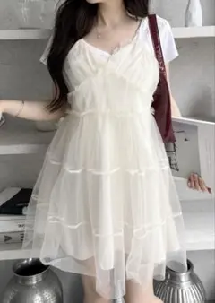 Ada チュール ティアード チュニック キャミソール シフォン キャミワンピ