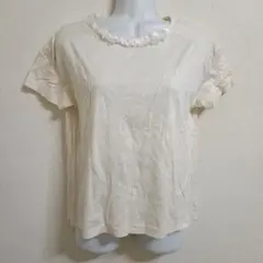 グリーンレーベルリラクシング/ 日本製 半袖 Tシャツ ベージュ フリンジのサムネイル