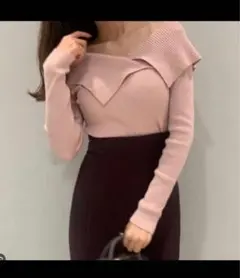 SNIDEL リブ編みオフショルダーセーター