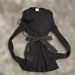 ICB ウール100% リブ編みカーディガン L ダークグレー