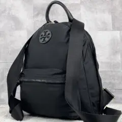 A4可 美品 トリーバーチ ナイロン バックパック 裏地総柄 ロゴ ブラック
