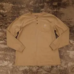 Carhartt ヘンリーネック ロングTシャツ ポケ付 ベージュ M 5061