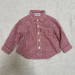 美品　ムージョンジョン　80cm チェックシャツ　ギンガムチェック　赤　日本製