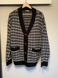 GU チェックオーバーサイズカーディガン（長袖）ブラック