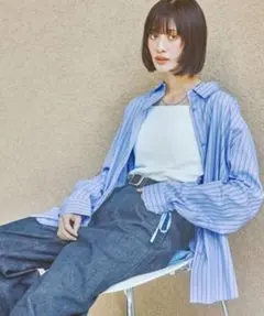 LAKOLE 袖シャーリングシャツ　ブルー