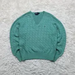 90s 希少配色　ポロバイラルフローレン　ポニーロゴ刺繍　ケーブルニットセーター