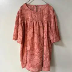 花柄　ピンク　五分袖　チュニック Lサイズ　レース風　シャツ　ゆったり
