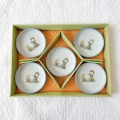 新品未使用✨小皿　女の子男の子　風車　昭和レトロ　アンティーク　5枚セット