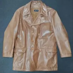 希少極厚レザーコート本革BIGサイズvintageワイルド高級紳士XL54茶