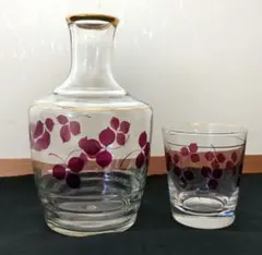 アデリア　ガラス製デキャンタセット 紫色の葉模様