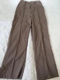 ブラウン 千鳥柄 フレアパンツ