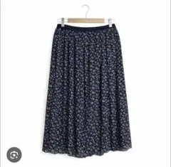 【美品】UNIQLO ネイビー 花柄 プリーツスカート L 送料込