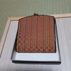 布製二つ折り がま口.札入れ兼用財布 茶オレンジ系ストライプ